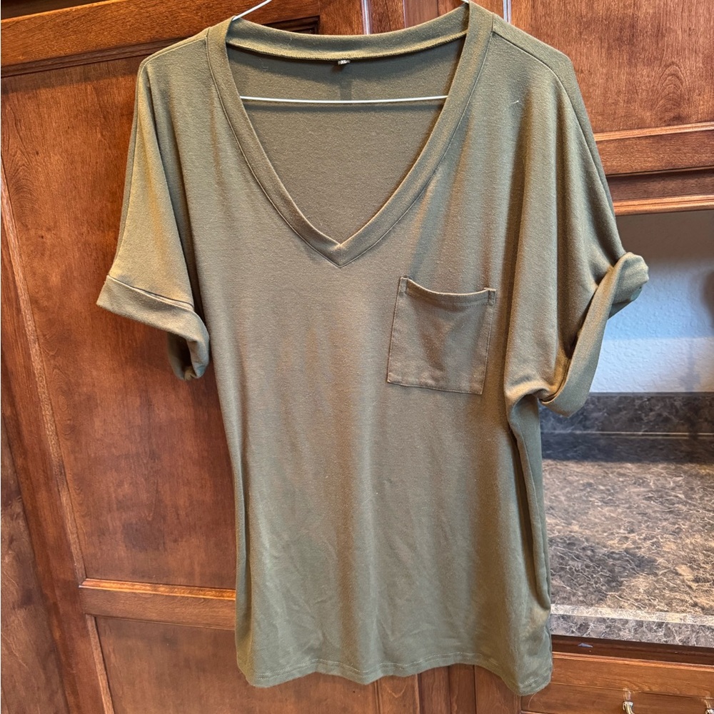 Olive Green V-Neck Women's Top
